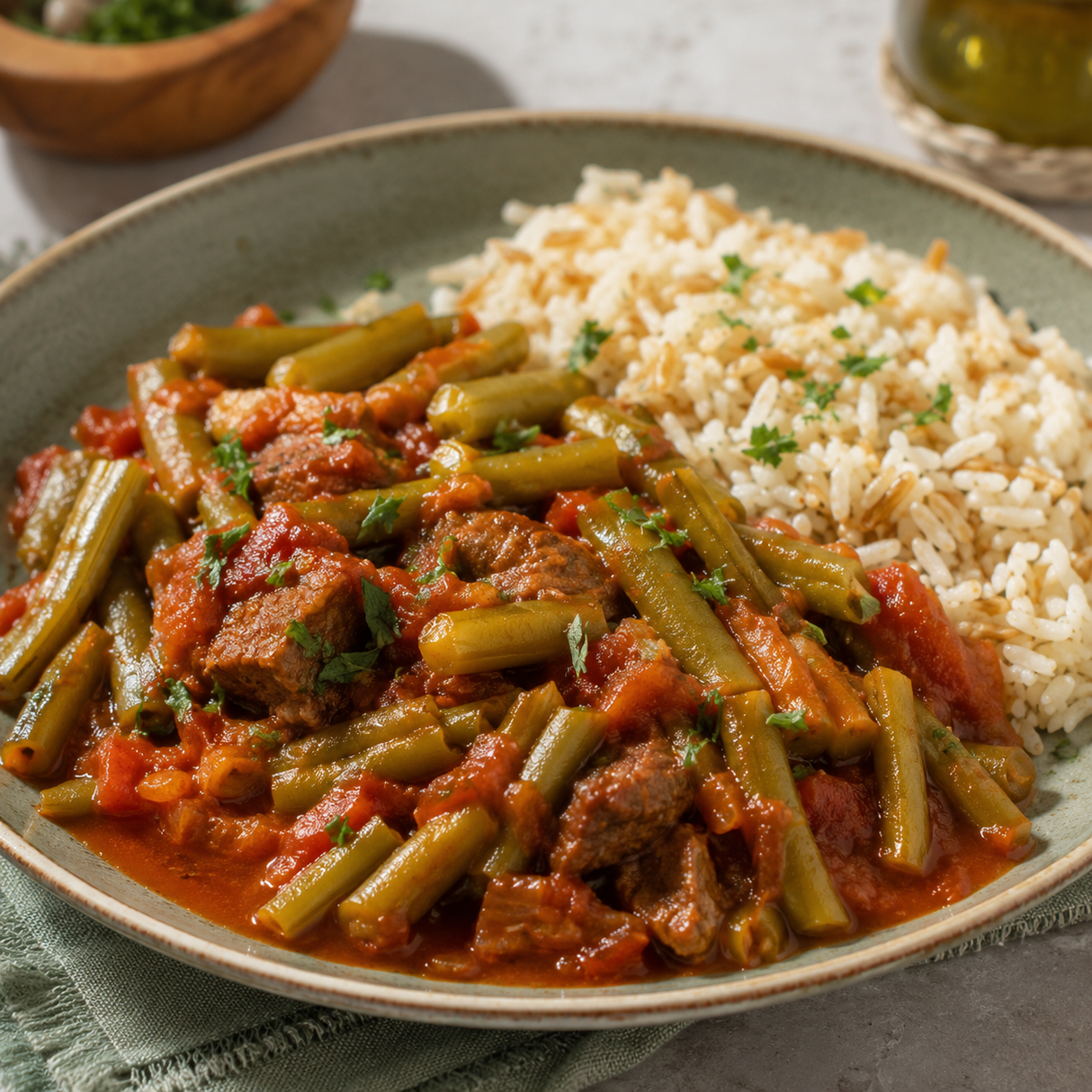 Egyptian Green Beans with Rice (Fasolia Khadra)